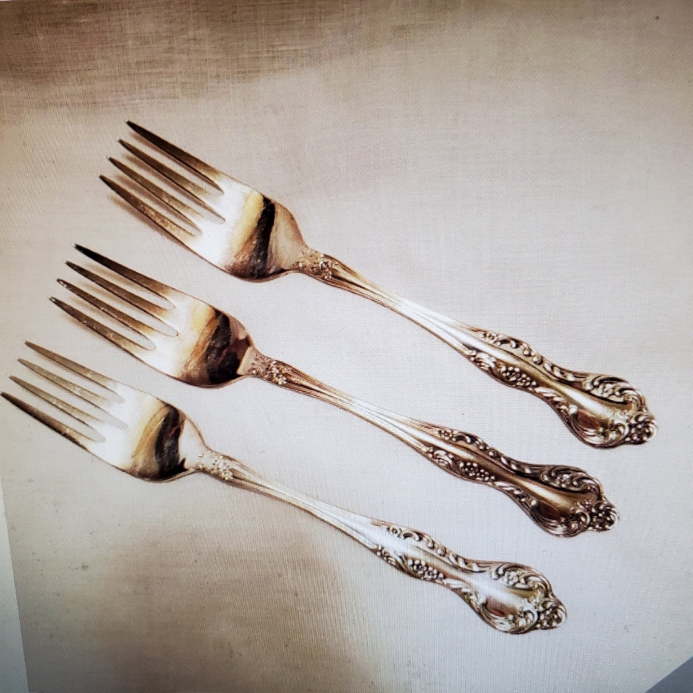 3 Wisteria Pattern by Reed & Barton Silverplate Salad Forks Length 6.75"